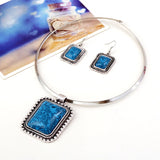 Vintage Silver Plated Geometric Rectangle Pendant Boho Choker Necklace