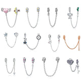 925 Sterling Heart Koala Silver Safety Chain Charm for Bracelet DIY Jewelry
