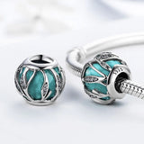 925 Silver Bracelet Charms Crystal Leaves Beads Gift