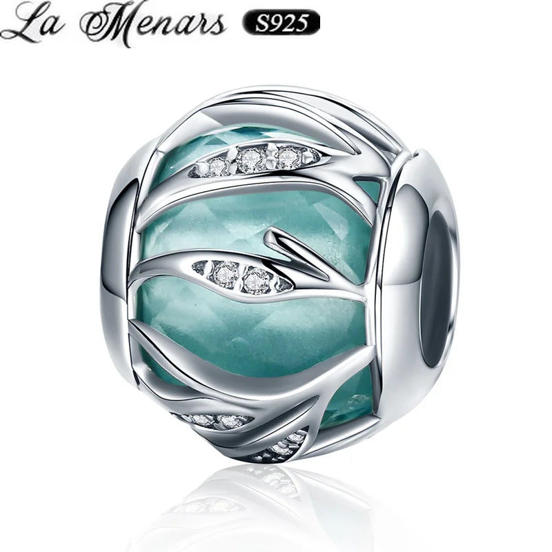 925 Silver Bracelet Charms Crystal Leaves Beads Gift