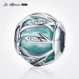 925 Silver Bracelet Charms Crystal Leaves Beads Gift