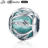 925 Silver Bracelet Charms Crystal Leaves Beads Gift