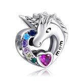 Sterling Silver Zircon Unicorn Dangle Charm for Bracelet Women Fine Jewelry