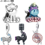 Sterling Silver Zircon Unicorn Dangle Charm for Bracelet Women Fine Jewelry