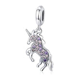Sterling Silver Zircon Unicorn Dangle Charm for Bracelet Women Fine Jewelry