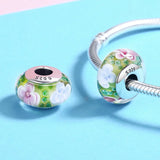925 Silver Flower Glass Beads for Charm Bracelets Necklaces DIY Jewelry