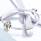 925 Silver Flower Glass Beads for Charm Bracelets Necklaces DIY Jewelry