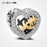 925 Silver Heart Charms Beads for Bracelet Mom's Holiday Gift
