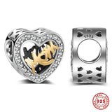 925 Silver Heart Charms Beads for Bracelet Mom's Holiday Gift