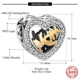 925 Silver Heart Charms Beads for Bracelet Mom's Holiday Gift