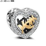 925 Silver Heart Charms Beads for Bracelet Mom's Holiday Gift