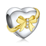 925 Sterling Silver Bow-knot Hearts Bead Charms for Bracelets - Gift for Women