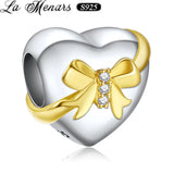 925 Sterling Silver Bow-knot Hearts Bead Charms for Bracelets - Gift for Women