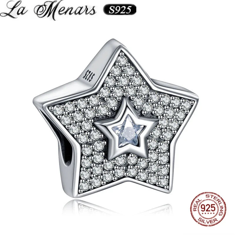 925 Silver Star Charm Zircon Beads for Jewelry Making