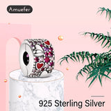 925 Sterling Silver CZ Heart Beads Clip Charms DIY Jewelry