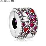 925 Sterling Silver CZ Heart Beads Clip Charms DIY Jewelry