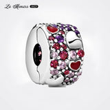 925 Sterling Silver CZ Heart Beads Clip Charms DIY Jewelry
