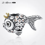 925 Sterling Silver Fish Charm Beads Crown Women Gift DIY Bracelet Making