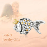 925 Sterling Silver Fish Charm Beads Crown Women Gift DIY Bracelet Making