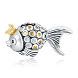 925 Sterling Silver Fish Charm Beads Crown Women Gift DIY Bracelet Making