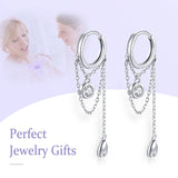 925 Silver CZ Drop Dangle Earrings Chain Design