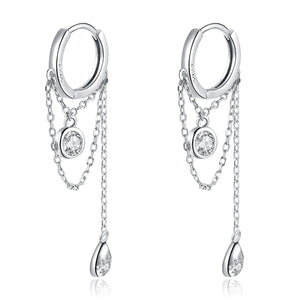 925 Silver CZ Drop Dangle Earrings Chain Design