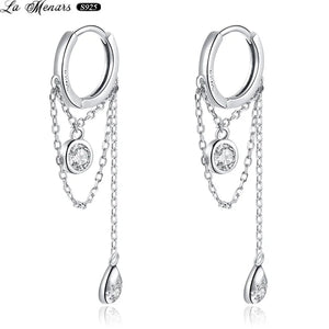 925 Silver CZ Drop Dangle Earrings Chain Design