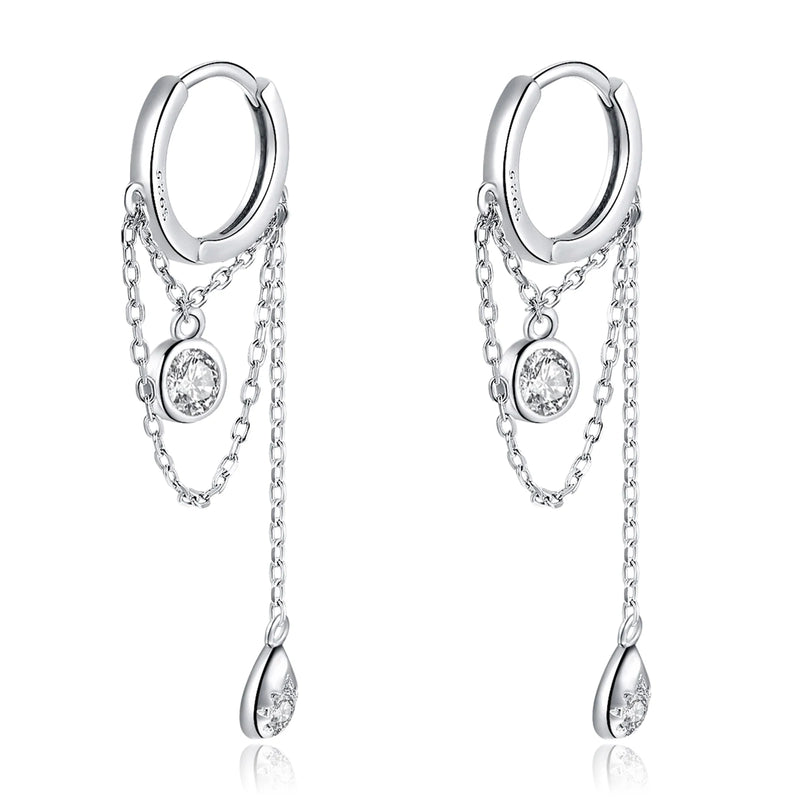 925 Silver CZ Drop Dangle Earrings Chain Design