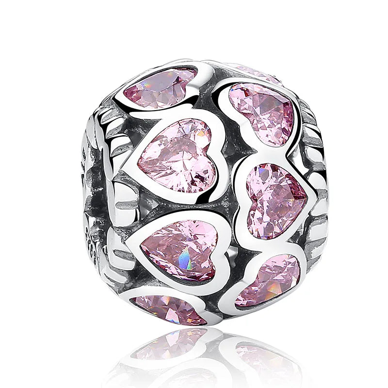 925 Silver Beads Purple CZ Heart Bracelet Making