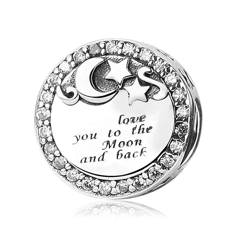 925 Sterling Silver Star Moon Charms Love Gift Women Bracelet DIY