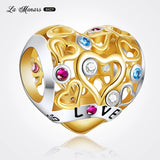 Heart Beads Hollow Out Charms 925 Sterling Silver Jewelry