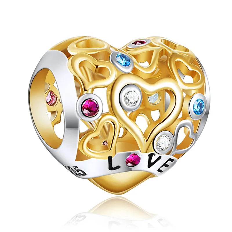 Heart Beads Hollow Out Charms 925 Sterling Silver Jewelry