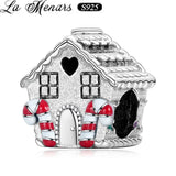 925 Silver Happy Family Christmas House Charms for Women Bracelet DIY