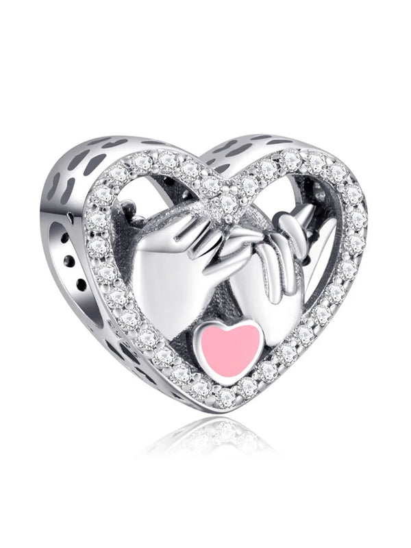 Finger Heart Metal Beads Charm Sterling Silver 925 Fit Silver Bracelet DIY