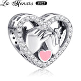 Finger Heart Metal Beads Charm Sterling Silver 925 Fit Silver Bracelet DIY