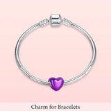 Heart Charms Silver Red Purple Beads Bracelet