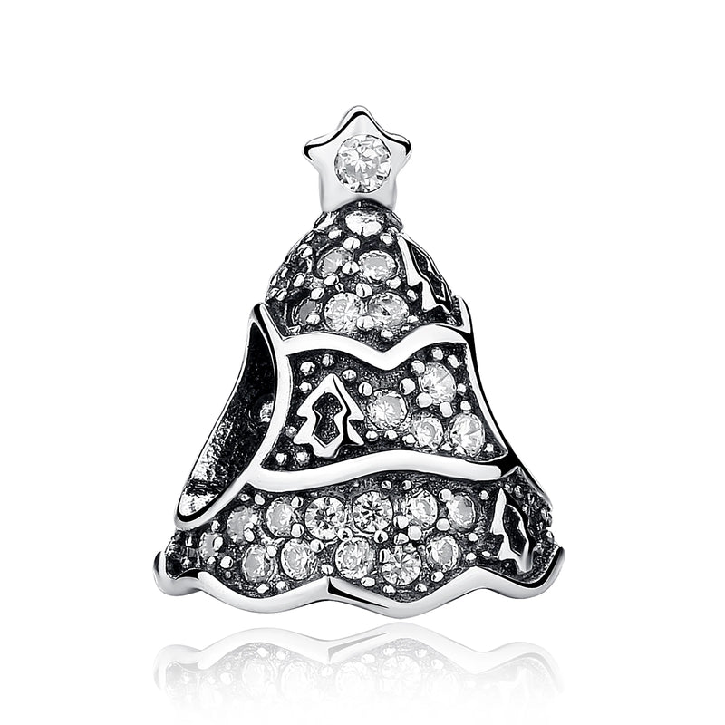 Christmas Tree Charm 925 Sterling Silver Sparkling Crystal Beads Bracelet