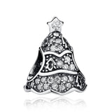 Christmas Tree Charm 925 Sterling Silver Sparkling Crystal Beads Bracelet