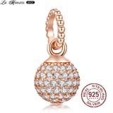 Rose Beaded Pendant Zircon Tiger Charm for Silver Bracelet