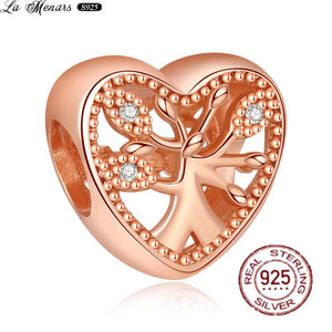Rose Beaded Pendant Zircon Tiger Charm for Silver Bracelet