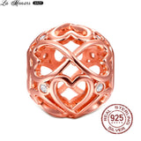 Rose Beaded Pendant Zircon Tiger Charm for Silver Bracelet