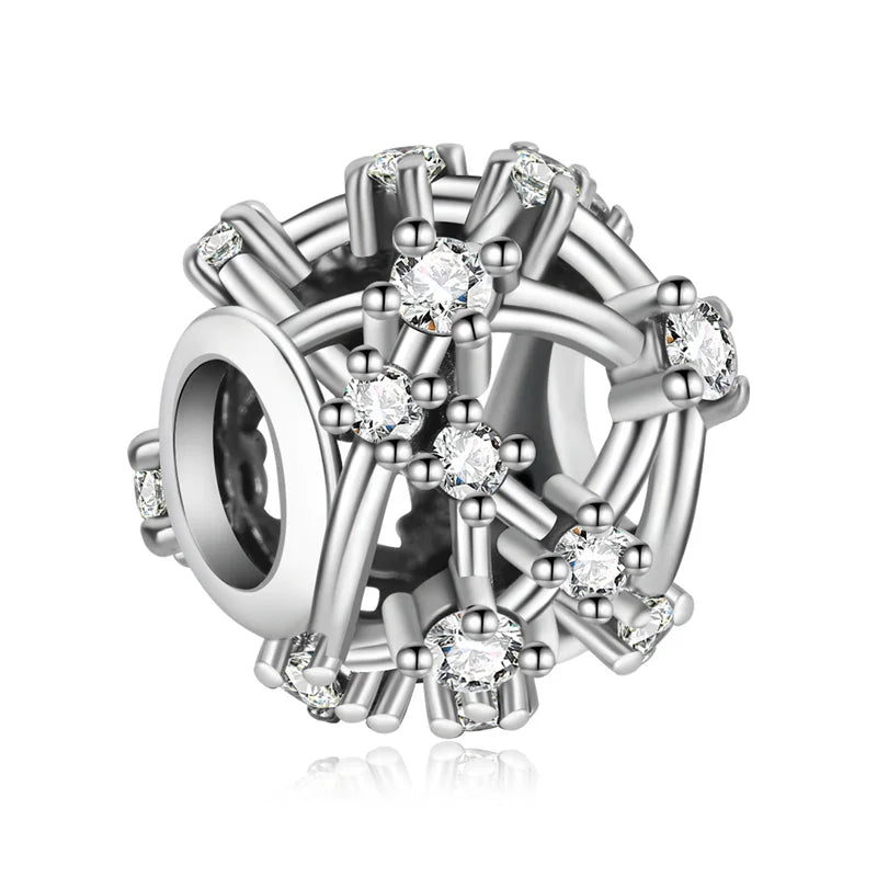Round Silver 925 Cutout Charm Crystal DIY Jewelry