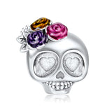 Skull Flower Charms 925 Silver Beaded Bracelet Women Gift
