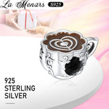 Coffee Beads 925 Silver Charms for Women Bracelet Gift
