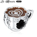 Coffee Beads 925 Silver Charms for Women Bracelet Gift