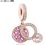 925 Silver Pink Series Charm Women Bracelet Paw Print Zircon Glaze Charm