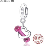 925 Silver Pink Series Charm Women Bracelet Paw Print Zircon Glaze Charm