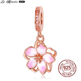 925 Silver Pink Series Charm Women Bracelet Paw Print Zircon Glaze Charm