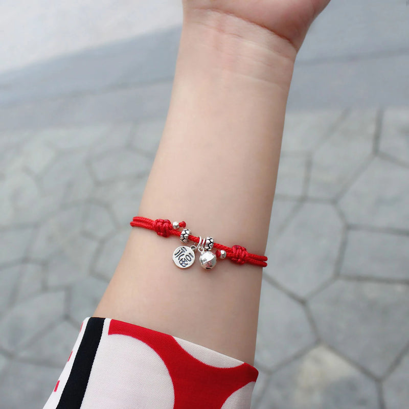 12-22cm FU Bell Red Thread For Hand 925 Sterling Silver Bracelet Women