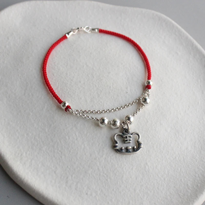 Tiger Red Thread 925 Silver Bracelet Women Rope Red Thread Bracelet